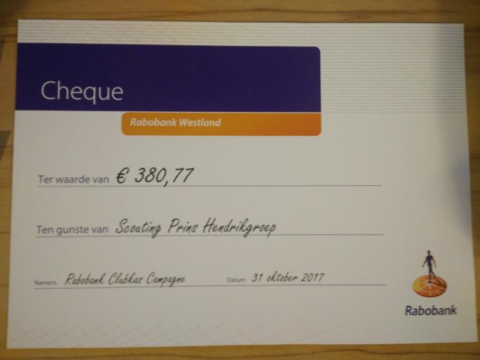 Cheque Rabobank Clubkas Campagne 2017